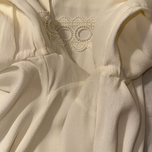 Boden 4P Ivory Yoke Collar Button Front Lace Eyelet Inset Long Sleeve Blouse - Picture 15 of 16